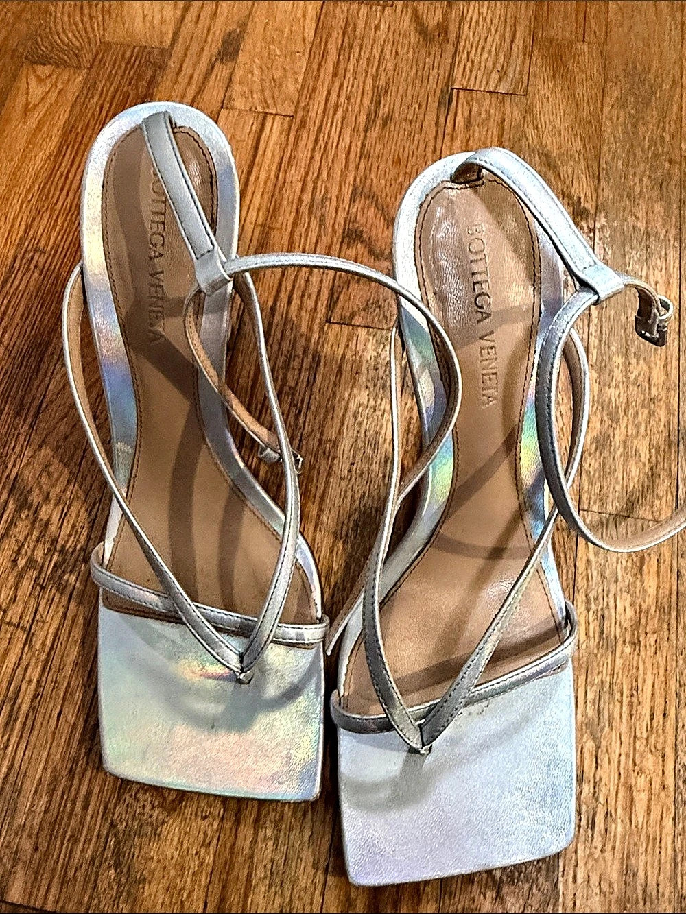 Bottega Veneta Stretch Sandal Silver Strappy Heels